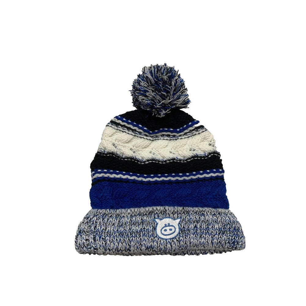 Pig Beanie Unisex Black Royal Blue Striped Ski Hat